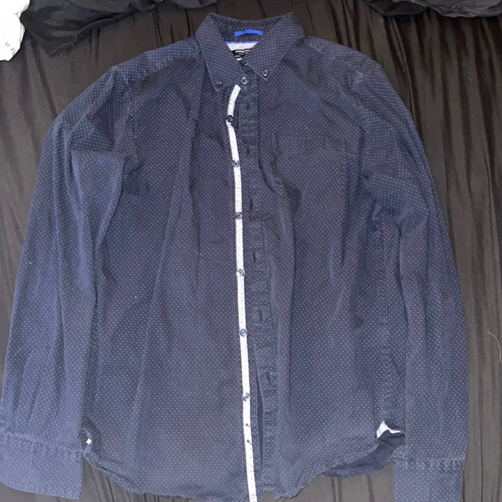 Dark blue with white dots button up shirt like new
